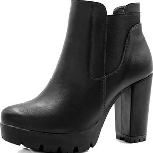 Allegra K Women's Chunky High Heel Platform Zipper Chelsea Boots